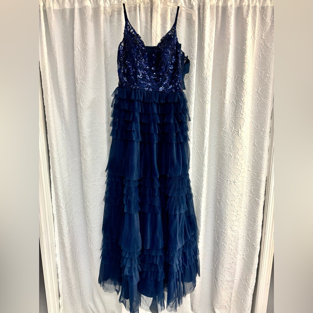 Tiered Navy Blue Sequin Corset Gown